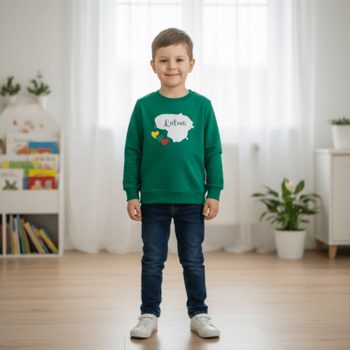 Vaikiškas džemperis „Lietuva“ su širdelėmis ir lietuviškomis spalvomis