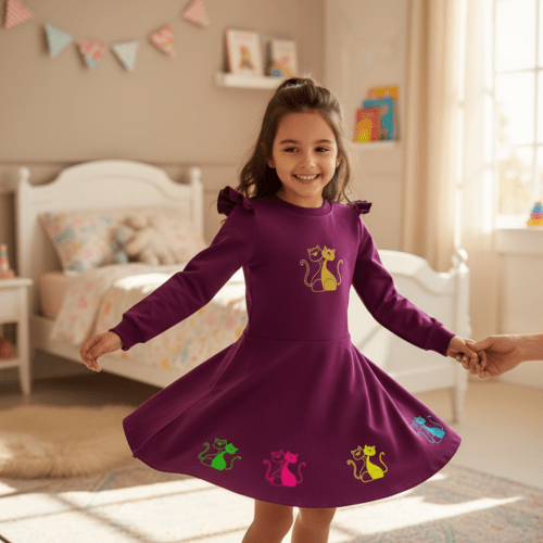 Suknelė mergaitei „Katiniukai“ – minkšta ir patogi kasdienai