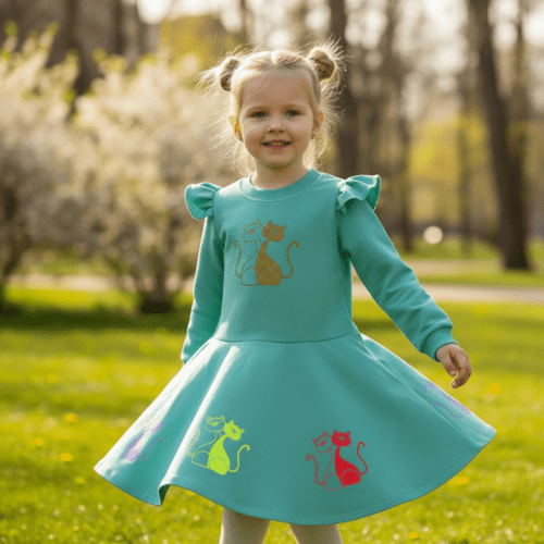 Suknelė mergaitei „Katiniukai“ – minkšta ir patogi kasdienai 1