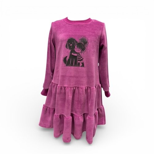 Veliūrinė suknelė mergaitei „Draugystės apkabinimas“ su šuniuku 1