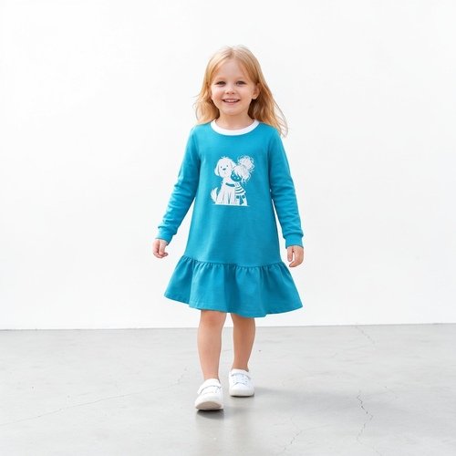 Mergaitiška suknelė su šuniuku (ilgomis rankovėmis)