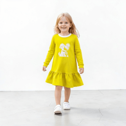 Mergaitiška suknelė su šuniuku (ilgomis rankovėmis) 2