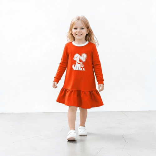 Mergaitiška suknelė su šuniuku (ilgomis rankovėmis) 3