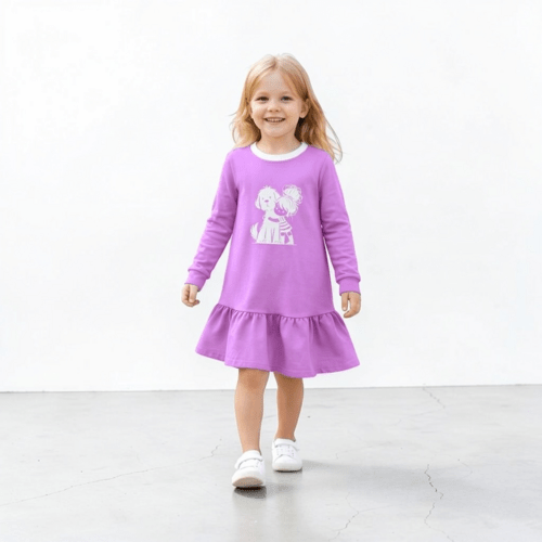 Mergaitiška suknelė su šuniuku (ilgomis rankovėmis) 4