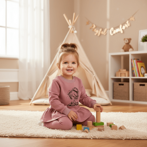 Mergaitiškas kostiumėlis „Balerina“ – tunika ir tamprės iš kilpinio trikotažo