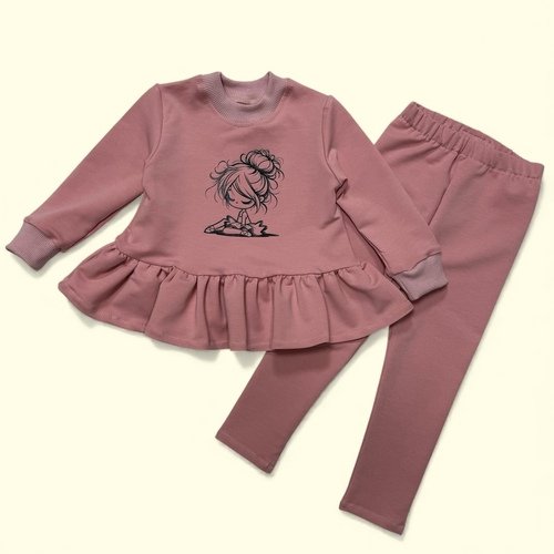 Mergaitiškas kostiumėlis „Balerina“ – tunika ir tamprės iš kilpinio trikotažo 1