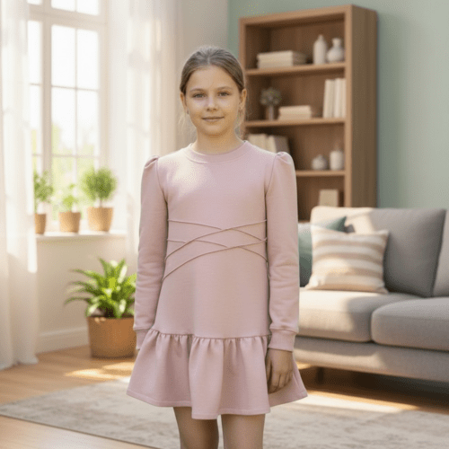 Suknelė mergaitei su pūstomis rankovėmis