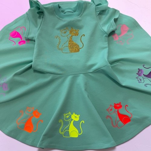 Vasarinė suknelė mergaitei su katinėliais 4